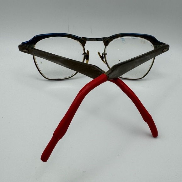 Unique Metal Bi Focals Red Plastic Tipped Arms Blue Run Detail Rare Vintage 50s - Picture 4 of 7
